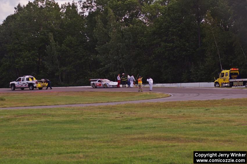 R.J. Lopez' Chevy Corvette locked its brakes during practice going into the carousel