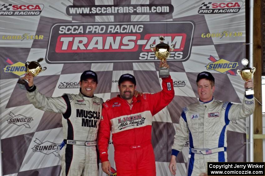 Trans-Am podium L to R): Tomy Drissi, Tony Ave and Simon Gregg