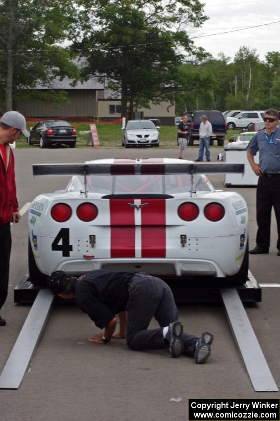 Tony Ave's Chevy Corvette goes through post-race inspection