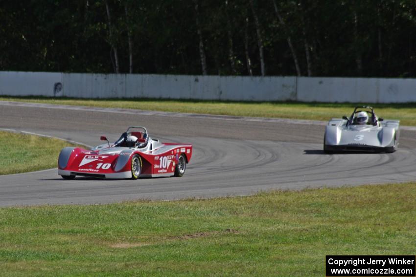 Rick Bellew's and Ernst Krueger's Spec Racer Fords go through the carousel