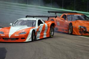 Simon Gregg's Chevy Corvette gets punted by Doug Harrington's Chevy Corvette coming into turn 12