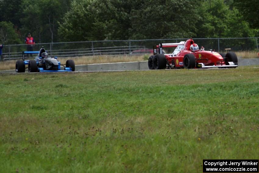 Eric Cruz, Jed Copham and Patrick Linn battle on lap one of the Formula Enterprises race