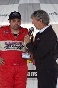 Tony Ave is interviewed after his Saturday race win