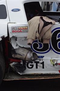 Damage to Cliff Ebben's Ford Mustang after a wreck on lap one