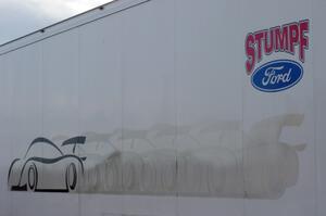 Graphics on Cliff Ebben's and Denny Lamers' Ford Mustang hauler