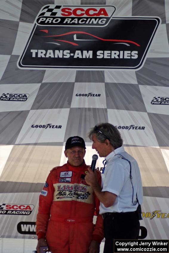 Cliff Ebben is interviewed after taking second in Sunday's race