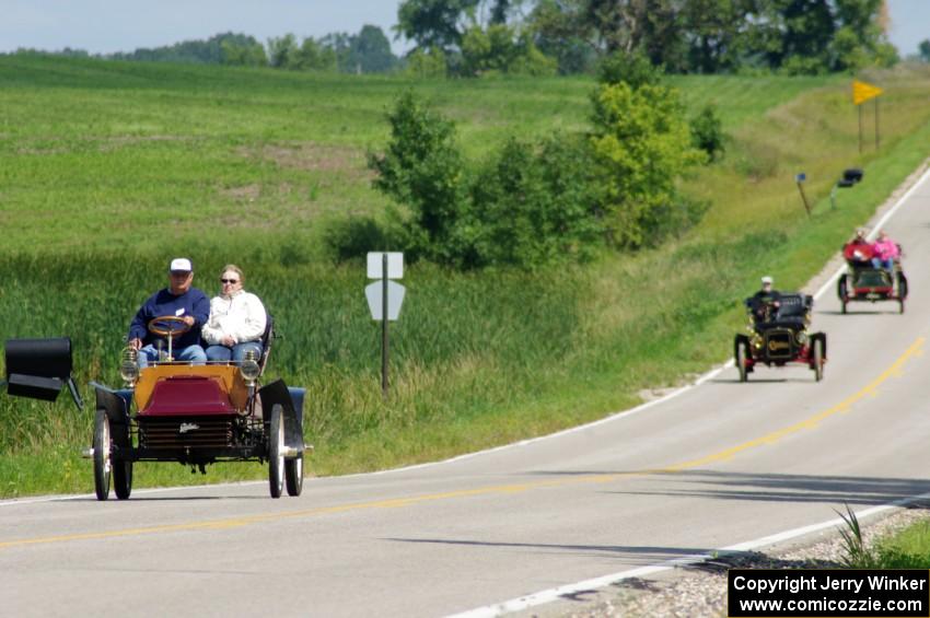 Dave Nyholm's 1904 Cadillac, Gil Fitzhugh's 1907 Cadillac and Gregg Lange's 1904 Autocar