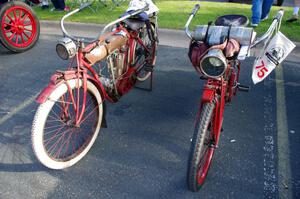 A pair of Indian motorcycles: L) Ron Gardas, Jr.'s 1912 and R) Ron Gardas' 1911