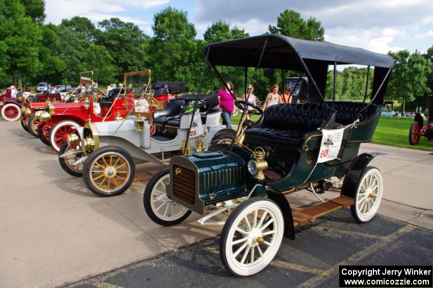 L to R) Jim Laumeyer's 1908 Maxwell, Nevy Clark's 1908 Buick and Don Tyler's 1904 Ford