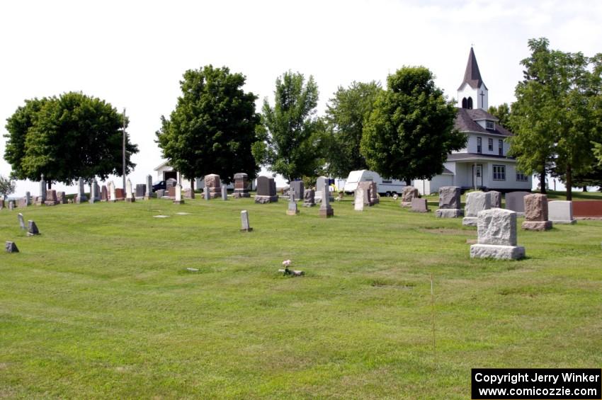 A graveyard and church 15 miles west of Buffalo on Co. Rd. 35