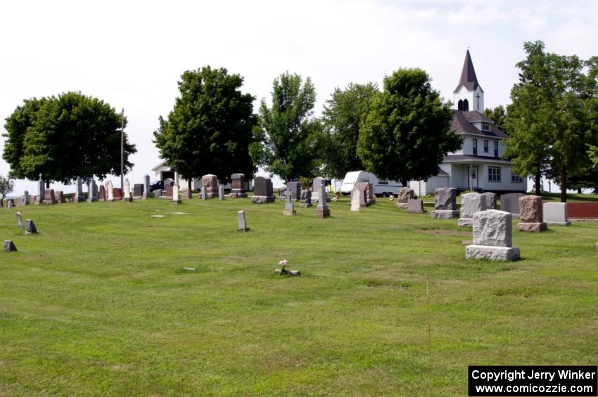 A graveyard and church 15 miles west of Buffalo on Co. Rd. 35