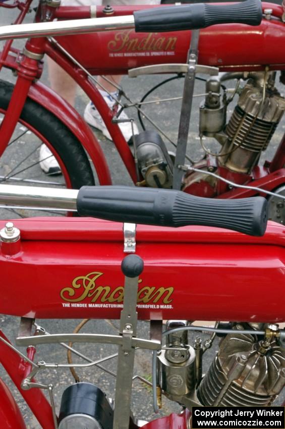 Ron Gardas, Jr.'s 1912 Indian (foreground) with Ron Gardas, Sr.'s 1911 Indian (background)