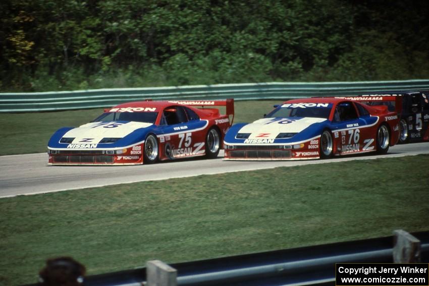 Steve Millen's Nissan 300ZX (GTS) and Jeremy Dale's Nissan 300ZX (GTS) nips Darin Brassfield's Olds Cutlass (GTS) into turn one