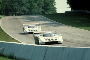 The Eagle Mk. III/Toyotas of P.J. Jones and Juan-Manuel Fangio II head into corner 5