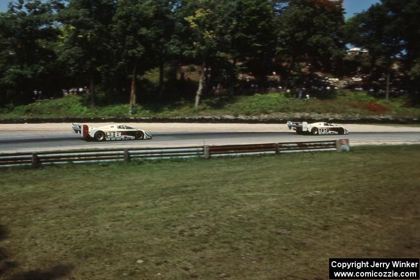 The Eagle Mk. III/Toyotas of P.J. Jones and Juan-Manuel Fangio II exit Canada Corner