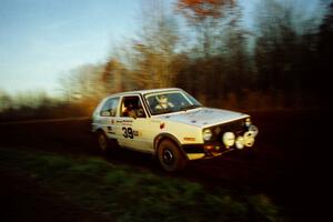 Wayne Prochaska / Annette Prochaska VW Golf at speed on the practice stage.