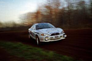 Paul Choiniere / Jeff Becker Hyundai Tiburon at speed on the practice stage.