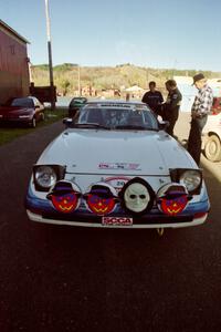 Mike Hurst / Rob Bohn Mazda RX-7 at parc expose outside Dee Stadium.