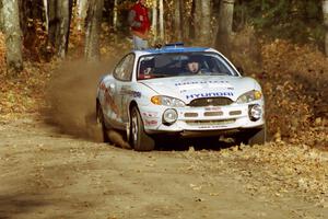 Paul Choiniere / Jeff Becker Hyundai Tiburon at speed near the flying finish of SS1, Beacon Hill.