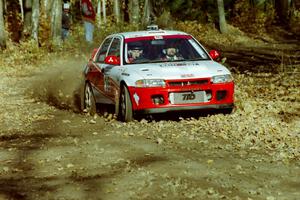 David Summerbell / Michael Fennell Mitsubishi Lancer Evo II  at speed near the flying finish of SS1, Beacon Hill.