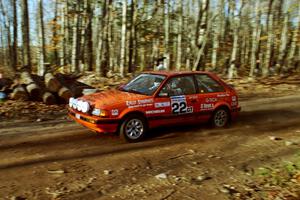 Gail Truess / Pattie Hughes Mazda 323GTX near the flying finish of SS1, Beacon Hill.