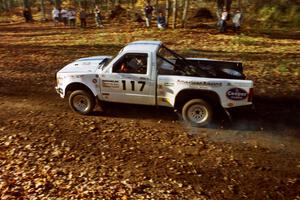 Ken Stewart / Jim Dale Chevy S-10 belches smoke near the flying finish of SS1, Beacon Hill.