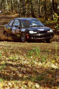 Evan Moen / Ron Moen Plymouth Neon near the flying finish of SS1, Beacon Hill.