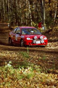 Trevor Donison / John Allen Plymouth Neon near the flying finish of SS1, Beacon Hill.