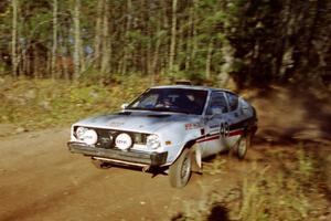 Jeremy Butts / Peter Jacobs Plymouth Arrow comes accross the flying finish at the end of SS1, Beacon Hill.