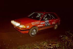 Gail Truess / Pattie Hughes Mazda 323GTX at speed on SS8, Bob Lake II.