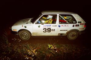 Wayne Prochaska / Annette Prochaska VW Golf at speed on SS8, Bob Lake II.