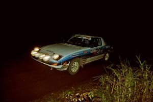 Mike Hurst / Rob Bohn Mazda RX-7 at speed on SS8, Bob Lake II.