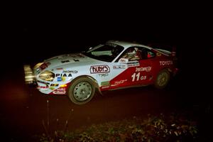 Ralph Kosmides / Joe Noyes Toyota Supra Turbo at speed on SS8, Bob Lake II.