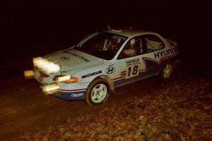 Noel Lawler / Charles Bradley Hyundai Elantra comes into the flying finish of SS10, Fuller Lake.