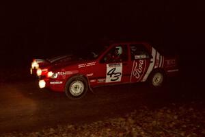 Mike Whitman / Paula Gibeault Ford Sierra Cosworth comes into the flying finish of SS10, Fuller Lake.