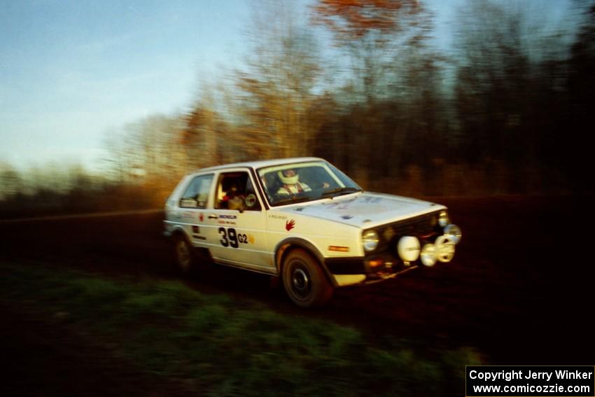 Wayne Prochaska / Annette Prochaska VW Golf at speed on the practice stage.