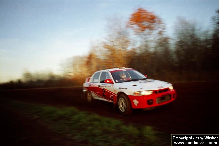 Henry Joy IV / Chris Griffin Mitsubishi Lancer Evo II at speed on the practice stage.