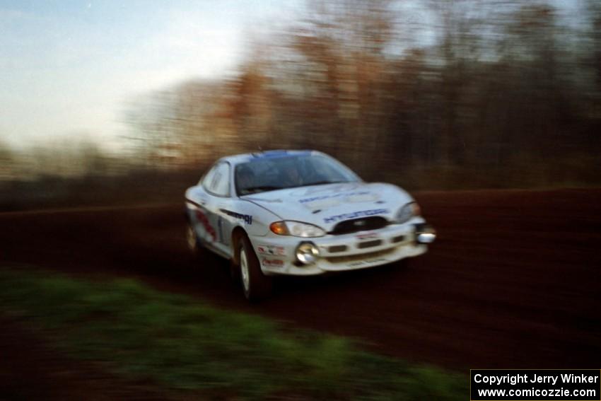 Paul Choiniere / Jeff Becker Hyundai Tiburon at speed on the practice stage.