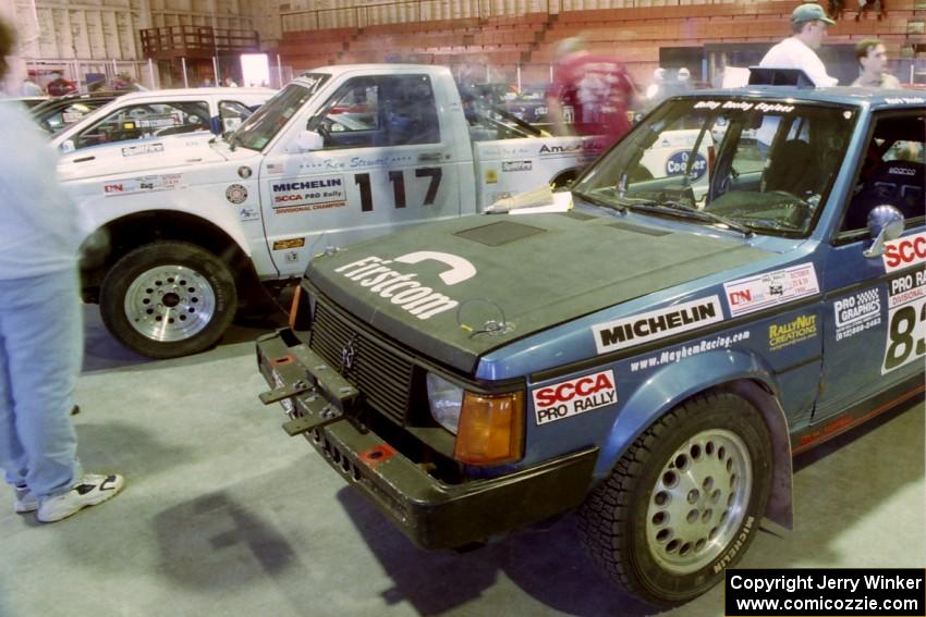 Ken Stewart / Jim Dale Chevy S-10 and Mark Utecht / Brenda Corneliusen  Dodge Omni GLH-Turbo at parc expose inside Dee Stadium.