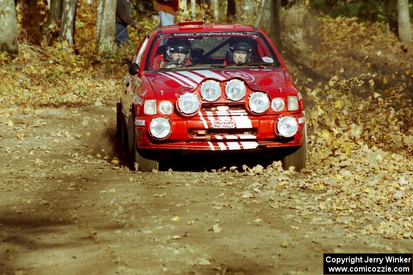 Mike Whitman / Paula Gibeault Ford Sierra Cosworth at speed near the flying finish of SS1, Beacon Hill.