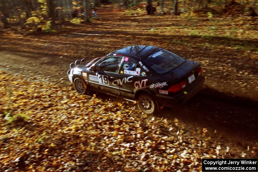 Jay Kowalik / Mike Dunn Honda Civic CVT near the flying finish of SS1, Beacon Hill.