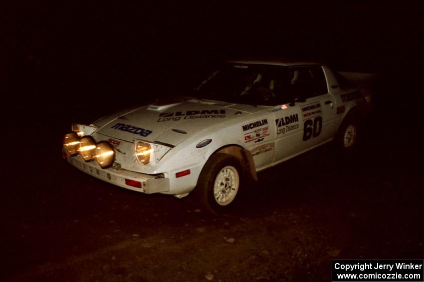 Ted Grzelak / Chris Plante Mazda RX-7 at a 90-left on SS3, Far Point I.