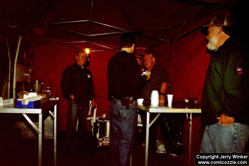 A worker gets a bowl of hot chili from Denny Orr and Jon Davis at Kenton service.