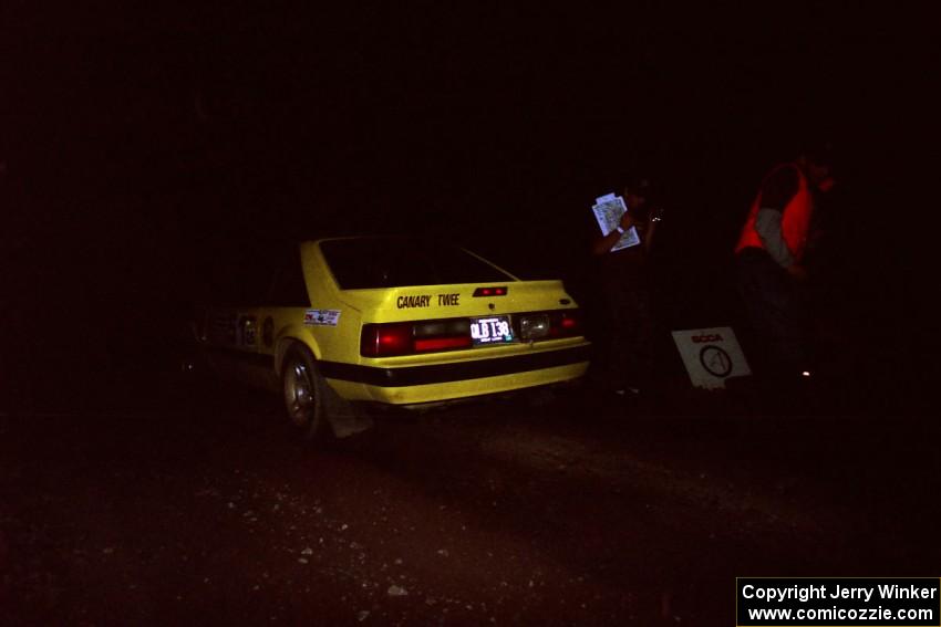 Don Rathgeber / Jimmy Brandt Ford Mustang leaves the start of SS5, Passmore Lake.