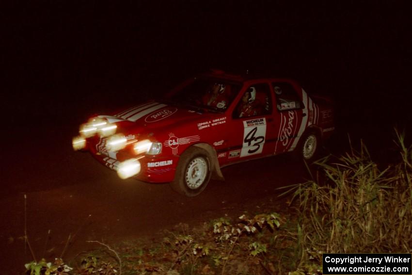 Mike Whitman / Paula Gibeault Ford Sierra Cosworth at speed on SS8, Bob Lake II.