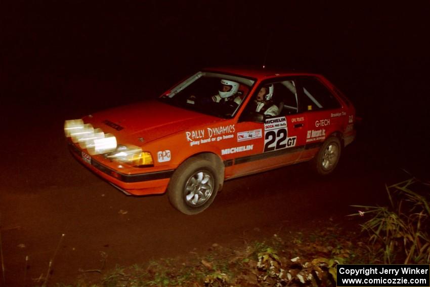 Gail Truess / Pattie Hughes Mazda 323GTX at speed on SS8, Bob Lake II.