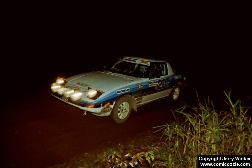 Mike Hurst / Rob Bohn Mazda RX-7 at speed on SS8, Bob Lake II.