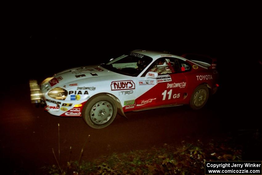 Ralph Kosmides / Joe Noyes Toyota Supra Turbo at speed on SS8, Bob Lake II.