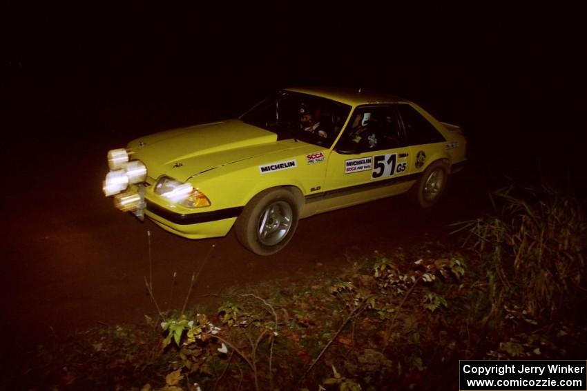 Don Rathgeber / Jimmy Brandt Ford Mustang at speed on SS8, Bob Lake II.