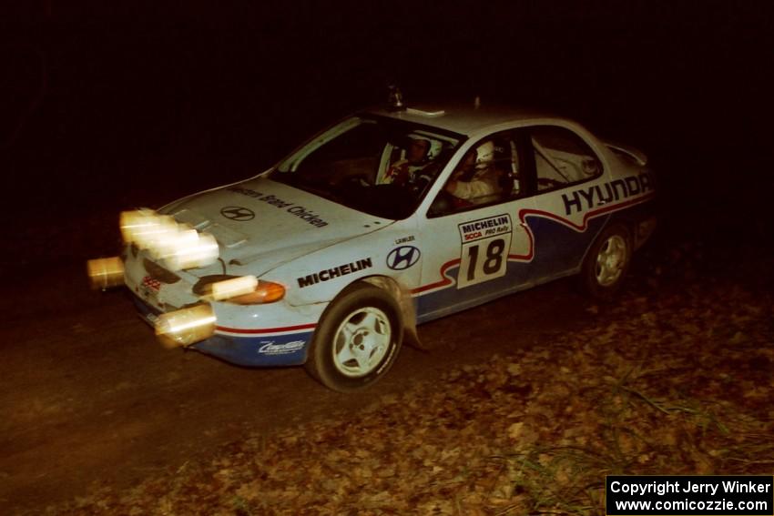 Noel Lawler / Charles Bradley Hyundai Elantra comes into the flying finish of SS10, Fuller Lake.